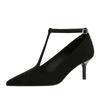French Style Pointed Toe High Heels Thin Heels Shallow Mouth Suede One-Line Buckle Mid-Heel Pedicure Single Shoes For Women