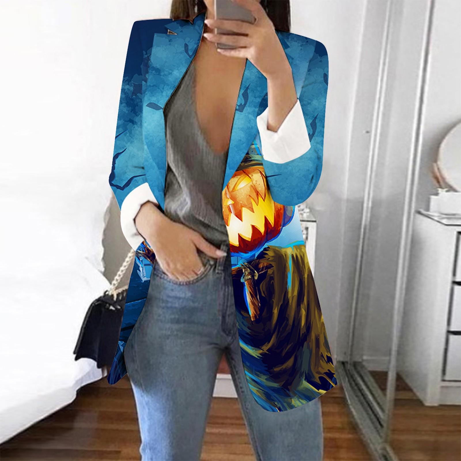 

Women s Casual Fashion Print Lapel Long Sleeve Slim Fit Small Button Jacket XXL
