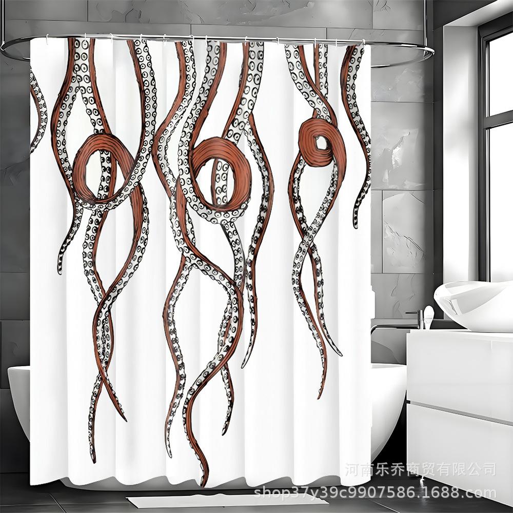 Duschdraperiset med bläckfiskfotsmönster och halkfri, vattenabsorberande badmatta