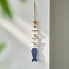 Wooden Fish Coastal Wall Ornament Nautical Theme Sea Fish Wall Art with Hemp Rope Vintage Lake House Hanging Sculpture for Home Living Room