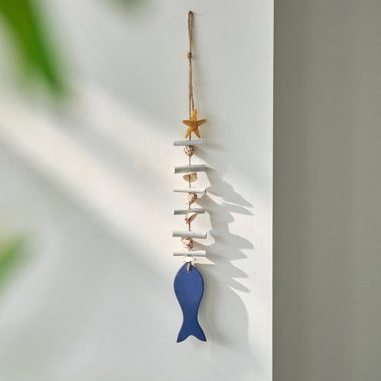 Wooden Fish Coastal Wall Ornament Nautical Theme Sea Fish Wall Art with Hemp Rope Vintage Lake House Hanging Sculpture for Home Living Room
