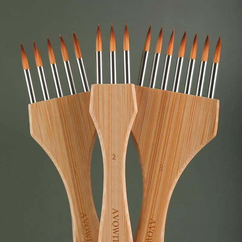 New Wooden Handle Multi Tooth Brush Set, Flat Head, Round Head Artistic Watercolor Acrylic Brush, Multifunctional Painting Brush