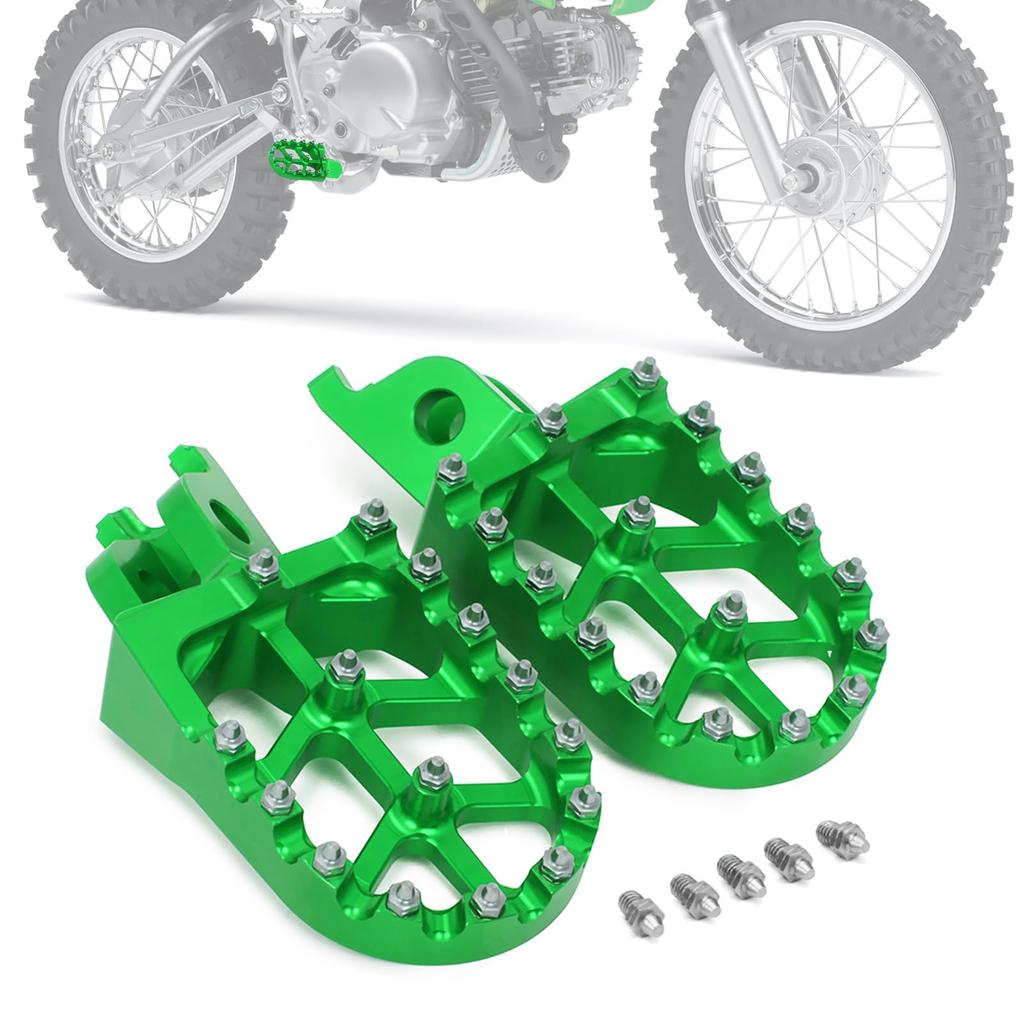 JFG Motorcycle Foot Pegs and Steps Set Pin and Foot Compatible with and More Green (Coater Pins, Axles, Pedals) - Non-Slip Aluminum, KX250F, KX250,