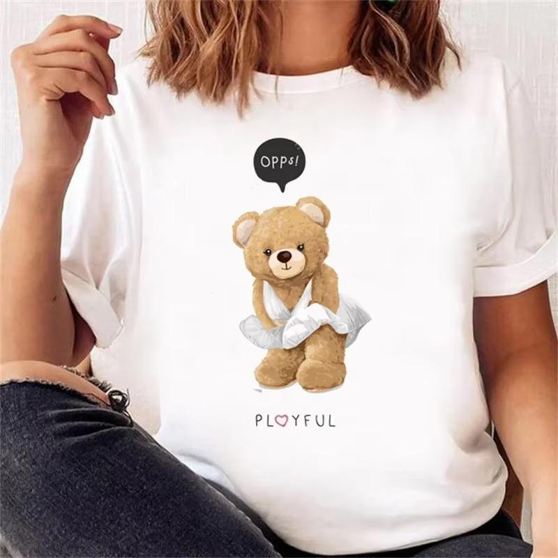 Cartoon Bear Print T Shirt Casual Y2k Harajuku Fashion Unisex Unisex Summer Spring Short Sleeve Oneck Aesthetic Tee
