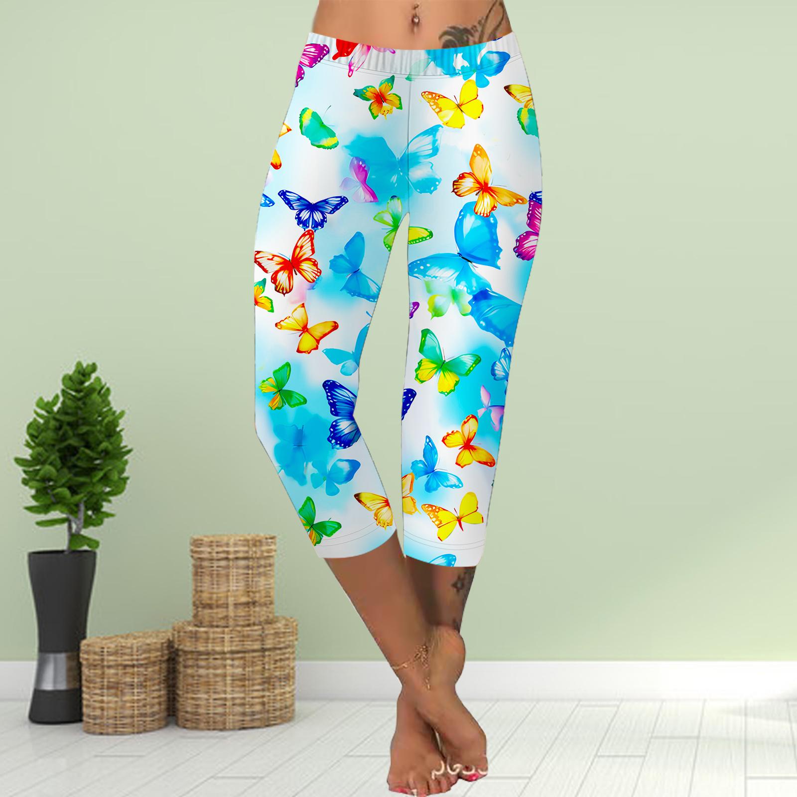 

Штани Літні Короткі Легінси Укорочені Вузькі Штани Великого Розміру Легінси Жіночі Слім 3D Золотий Принт Метелика Штани 8XL