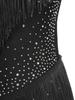Womens Latin Dance Leotard Halter Neck Backless Design Rhinestone and Tassel Embellishments for Competitions and Shows