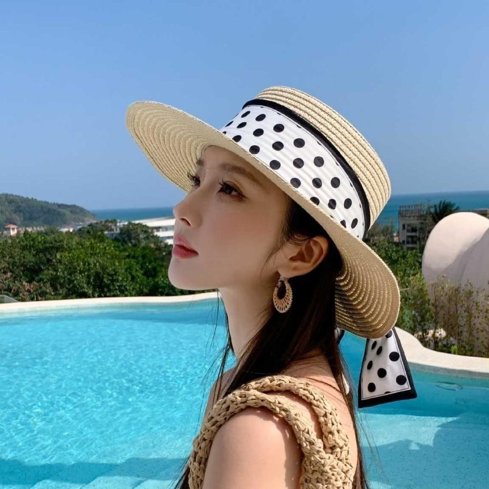 Straw Weaving Beach Straw Cap Elegant Wide Brim Hat Vacation Sun Protection Cap  Travel Use