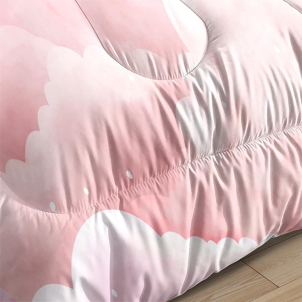 Pink Cloud Seagull Plush European Size Digital Print Bedding Three-piece Set