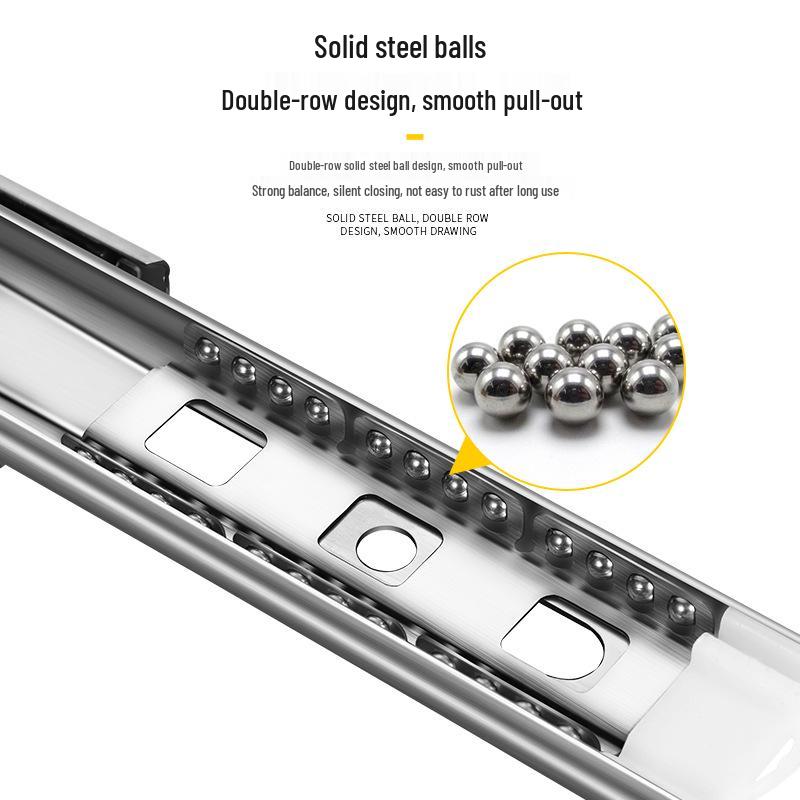 Thickened Stainless Steel Drawer Slides with Three-Section Silent Rails and Buffer Damping