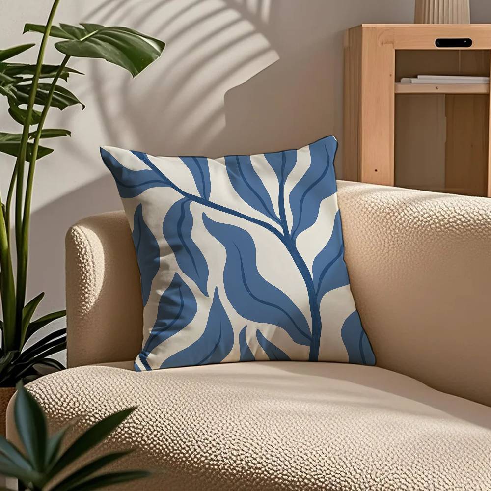 E-Elegant Blue Floral Anime Pillow Case Comfort Sofa Bed Silky Elegant Invisible Zipper Custom Decorative Cushion Cover