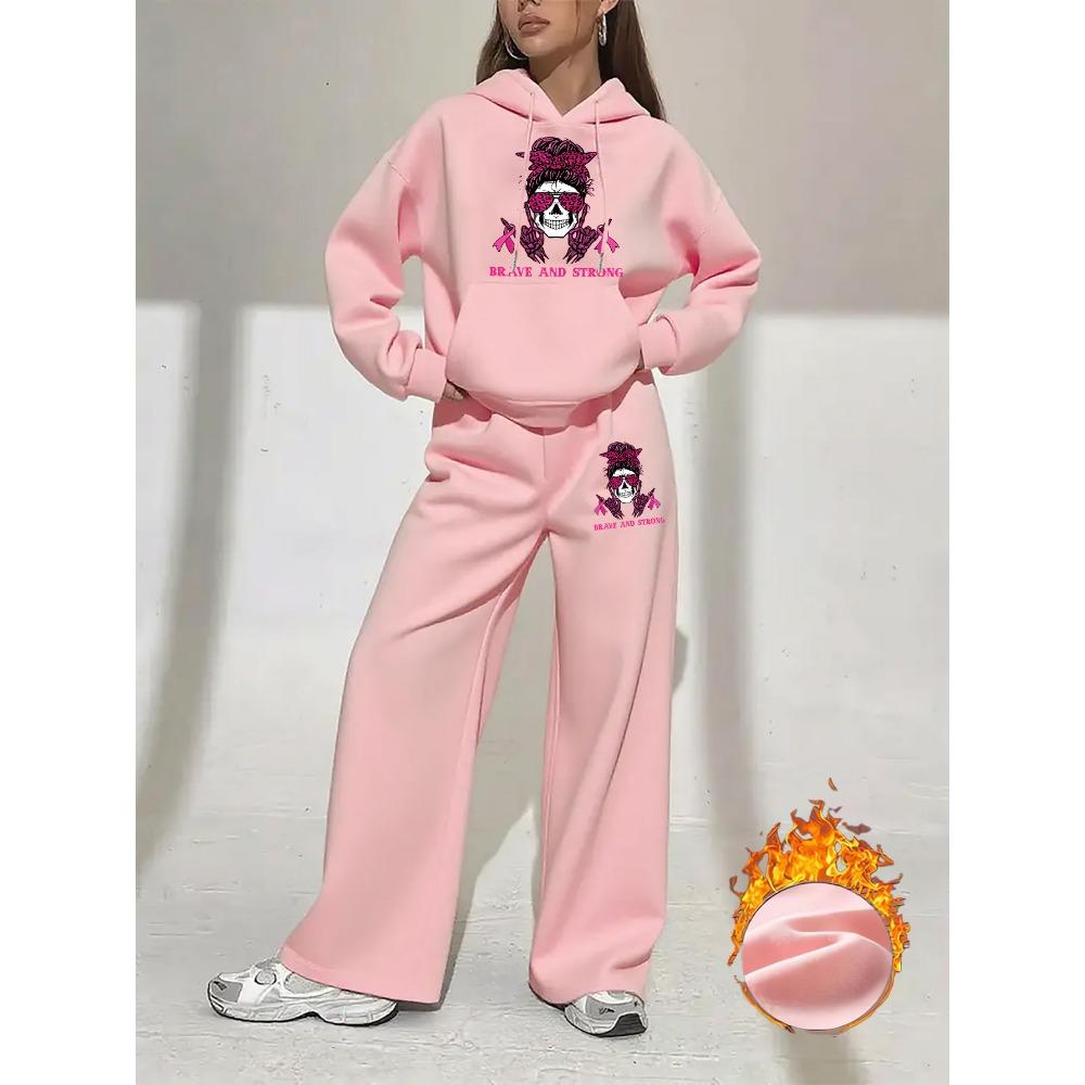 Women's Hoodie and Pants Two Piece Set with Printed Design for Autumn and Winter Wear Paired with Comfortable Hoodies and Wide Leg Pants