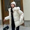 Mujer Otoño Invierno Color Sólido Acolchado de Algodón Grueso Abrigo Chaqueta con Capucha Cálido Piel Real