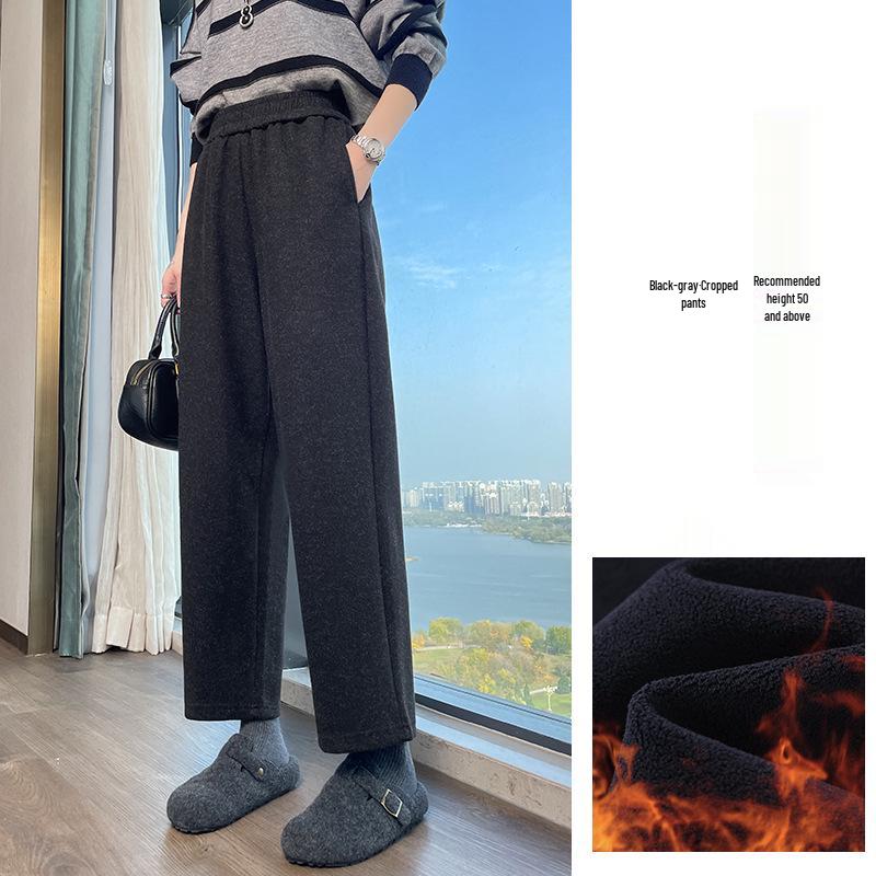Women's Small Harem Pants - Autumn/Winter, 8/9 Length, Plus Velvet Thick Wool, Elastic Waist Casual Sweatpants