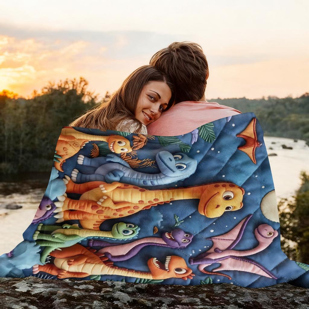 VIKAMA Cute Jurassic Dinosaur Fleece Blanket,3D Stuffed Look Print Toddler Bed Cover,Kids Room Decor All Season Nap Throw