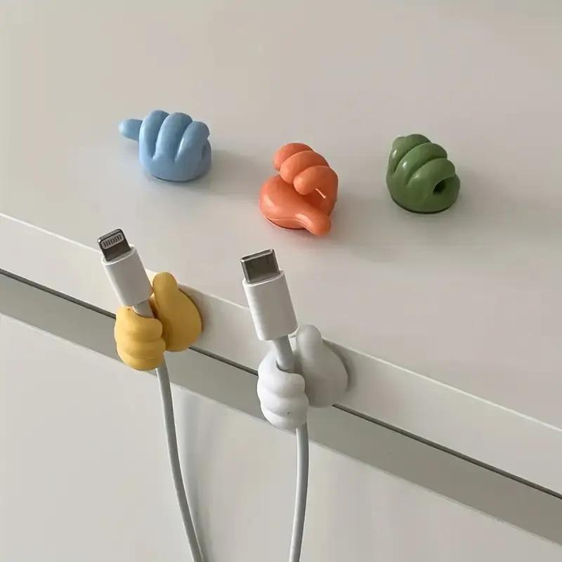 

10Pcs Thumb-Shaped Cable Organizer Storage Clips No-Drill Adhesive Hooks Plastic Perfect for Charging Cables Cord Holder