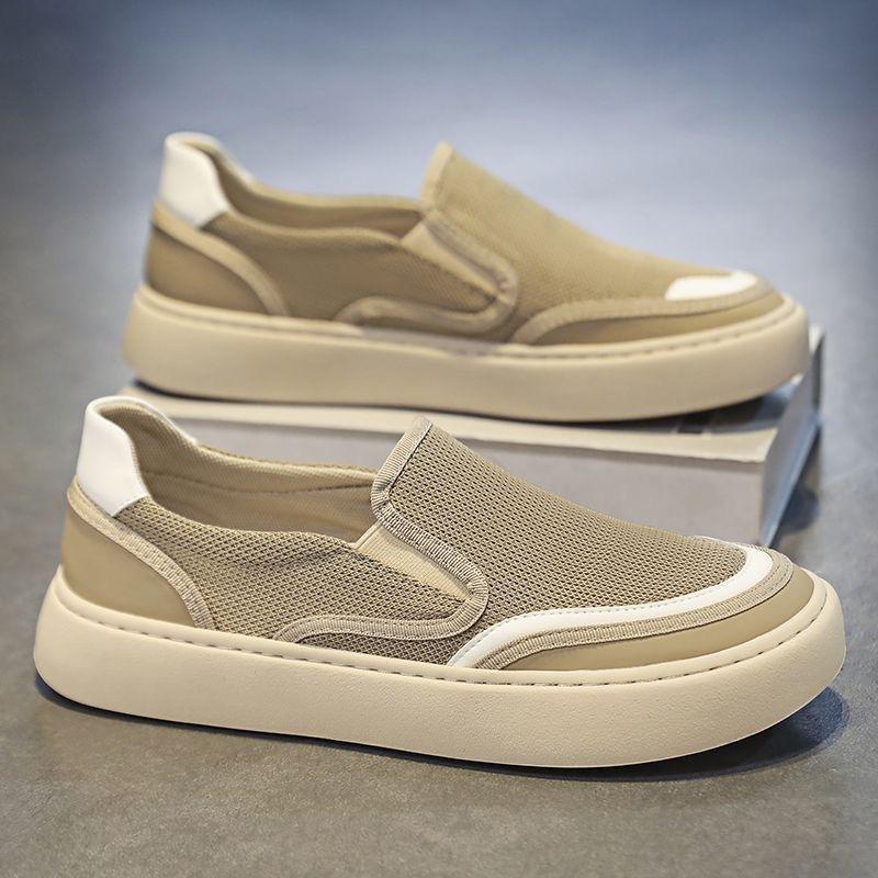Summer casual shoes breathable canvas shoes thin mesh men's board shoes black one-pedal sneakers lazy shoes