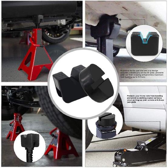 2 Types Jack Stand Pads Adapter 4 Ton Universal Rubber Slotted Frame Rail Pinch Welds Protector For Jack Stand (Black)
