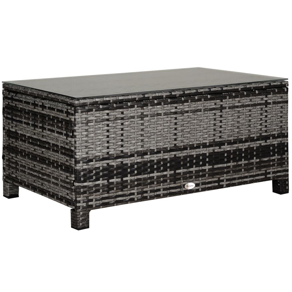 PE Rattan Garden Coffee Table, with Glass Table Top - Grey