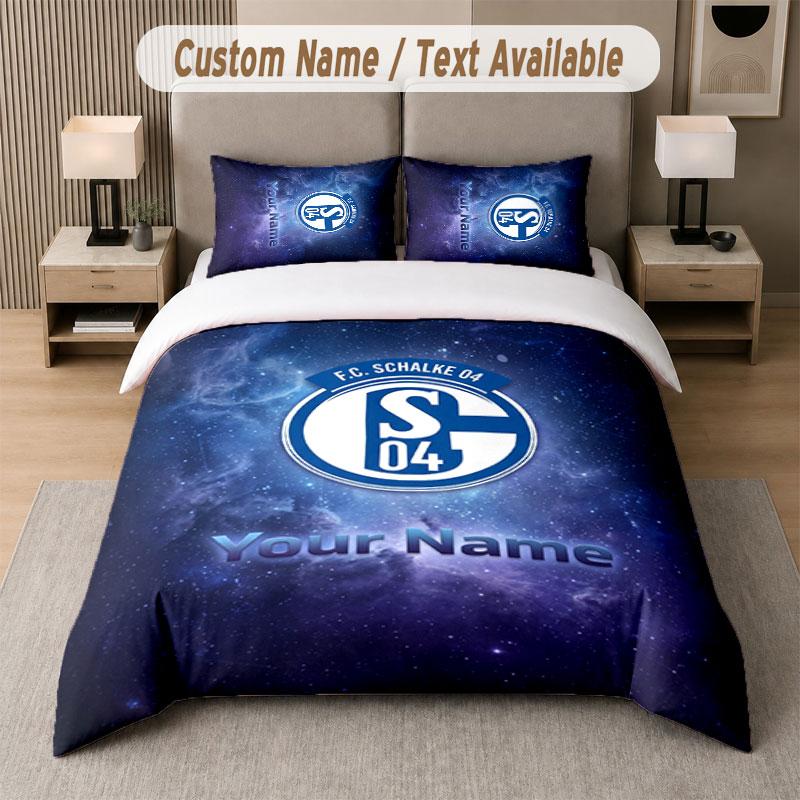 Custom Bedding Set Schalke 04 FC Pattern, Print Name Text 1 Duvet Cover Plus 2 Pillowcases Home Textile