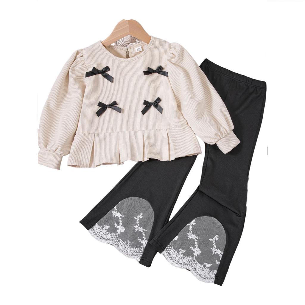 Kids Cartoon Casual Fashion Outfit Set Long Sleeve Top & Pants