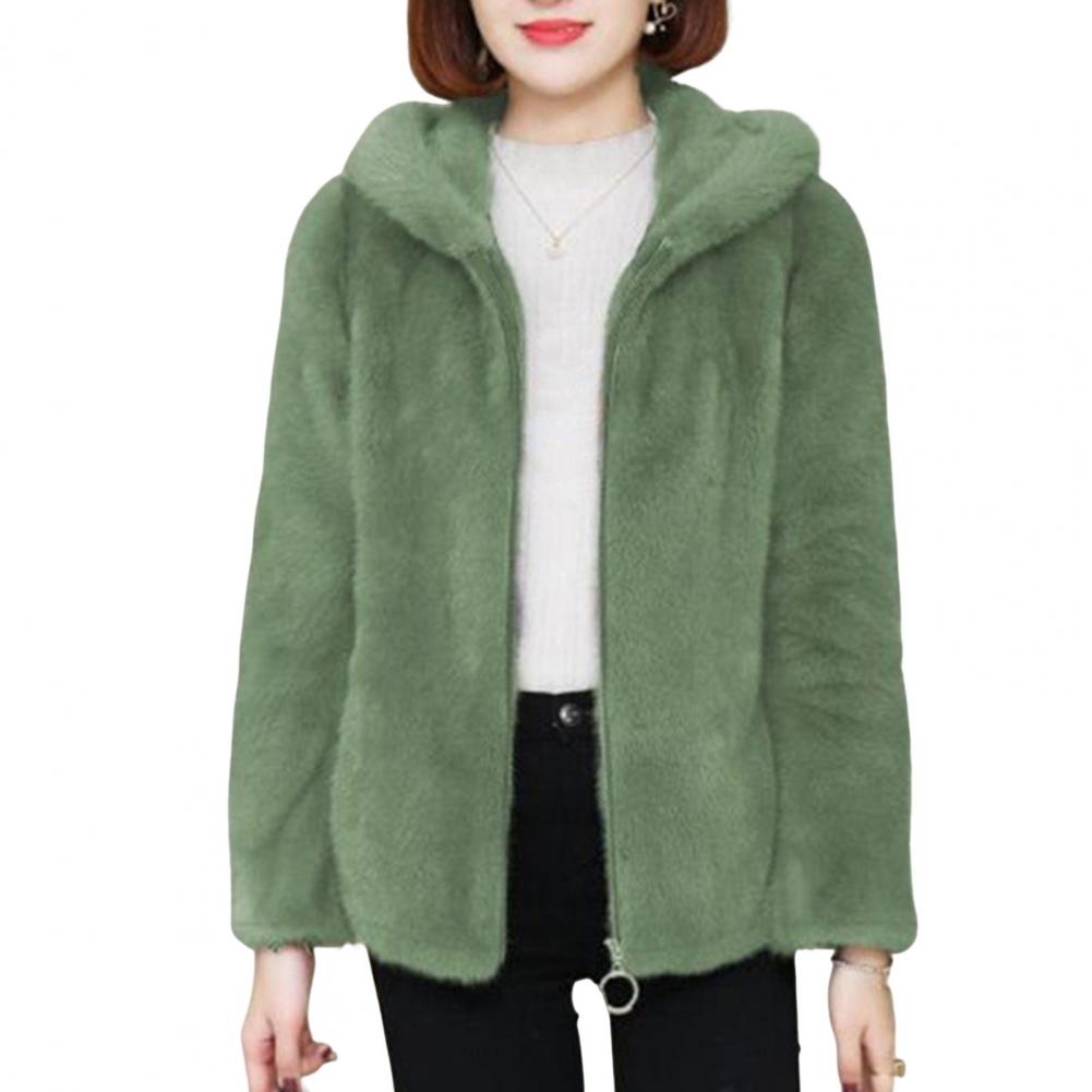 Hooded Coat Cozy Plush Hooded Winter Coat for Women with Double-sided Thick Material Long Sleeves Zipper Closure for Weather
