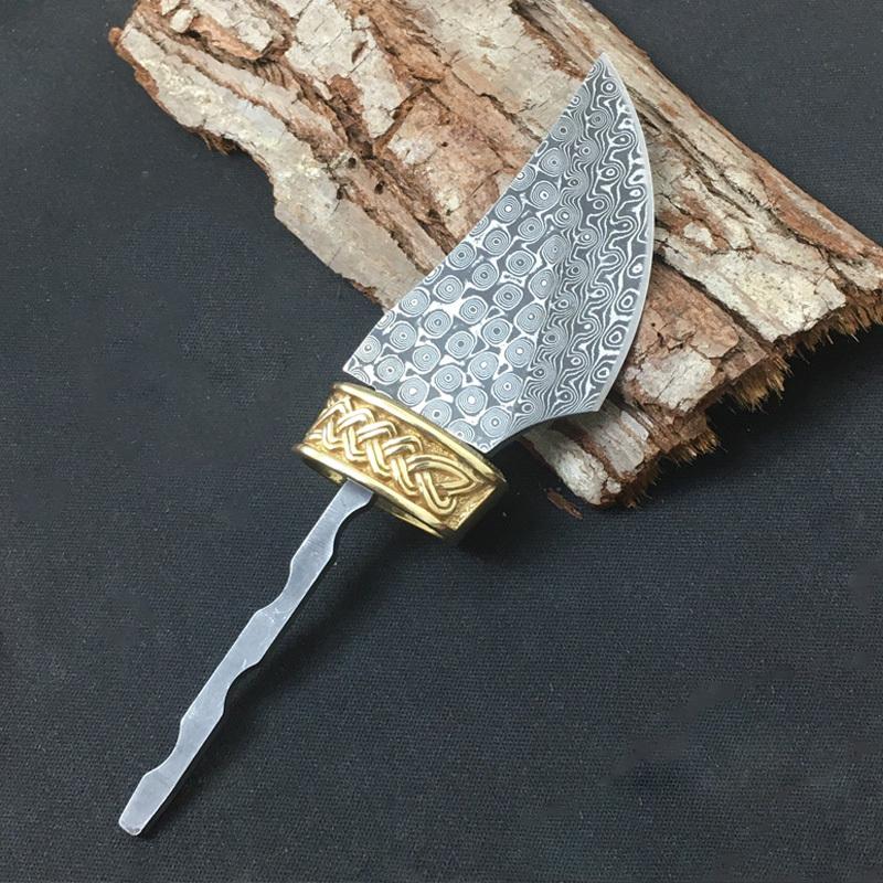 Damaststahl Klingenrohlinge für Teemesser mit feststehender Klinge - Haushalts-DIY-Messerrohlinge für die Küche, Gerade Messer und DIY-Messerbau-Set