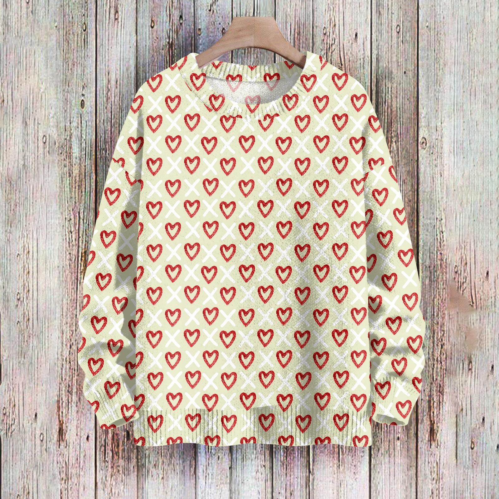 

Свитшоты ко Дню святого Валентина для детей, вязаные свитера для мальчиков и девочек, симпатичные рубашки, осенние свитера с круглым вырезом, топы 100 бежевый