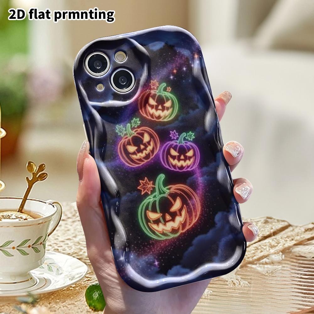 Phone Case: 2D Flat, Fits iPhone 12Pro, 13, 14, 15, 16, 17, 18, Phone Accessory, Neon Pumpkin, Perfect for Christmas and Halloween Gifts