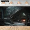 A Gothic mansion background banner - Retro haunted house design hung on the wall event planning