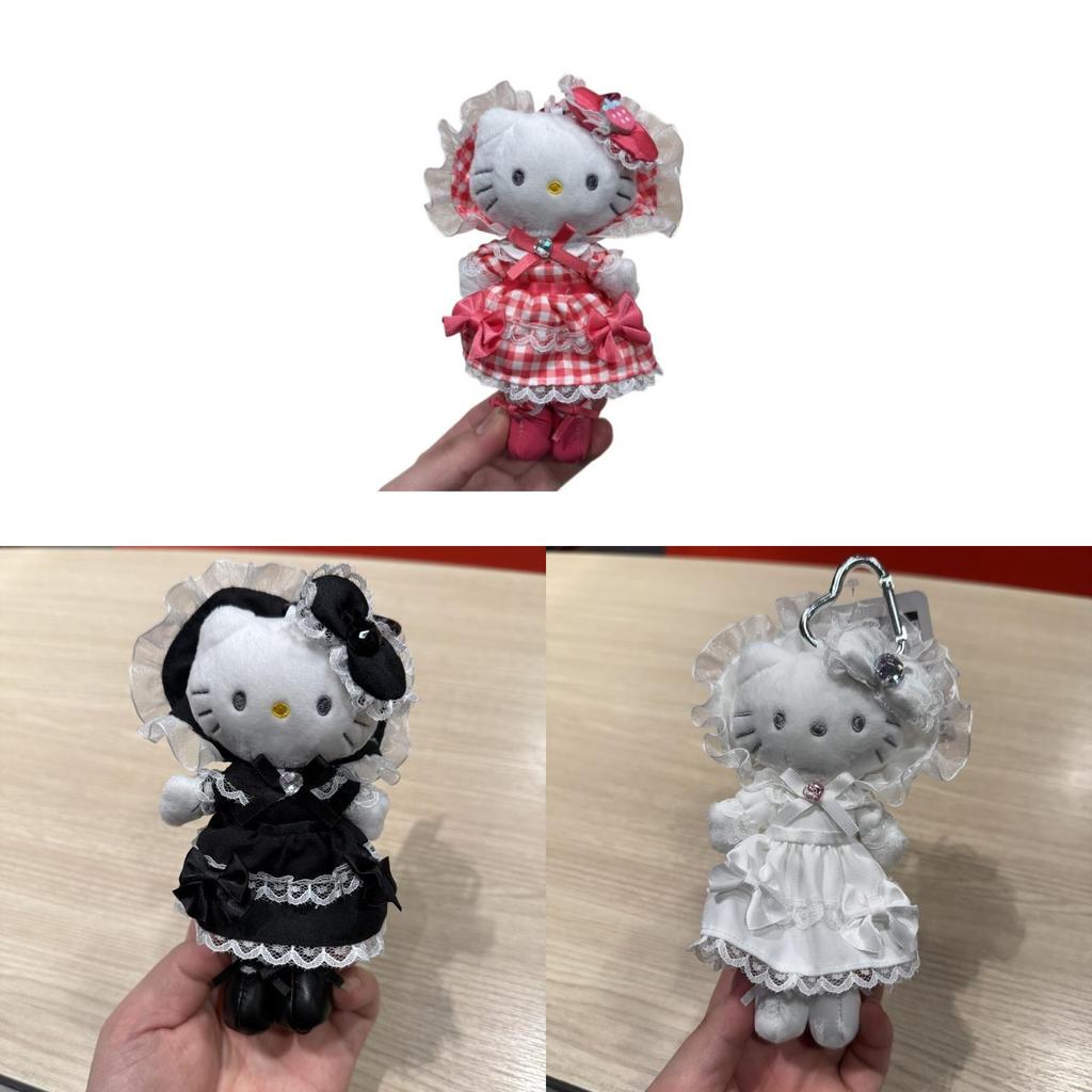 Lolita Plush Cat Girl Doll With Lace Bow And Heart Button For Car Keychain Decor