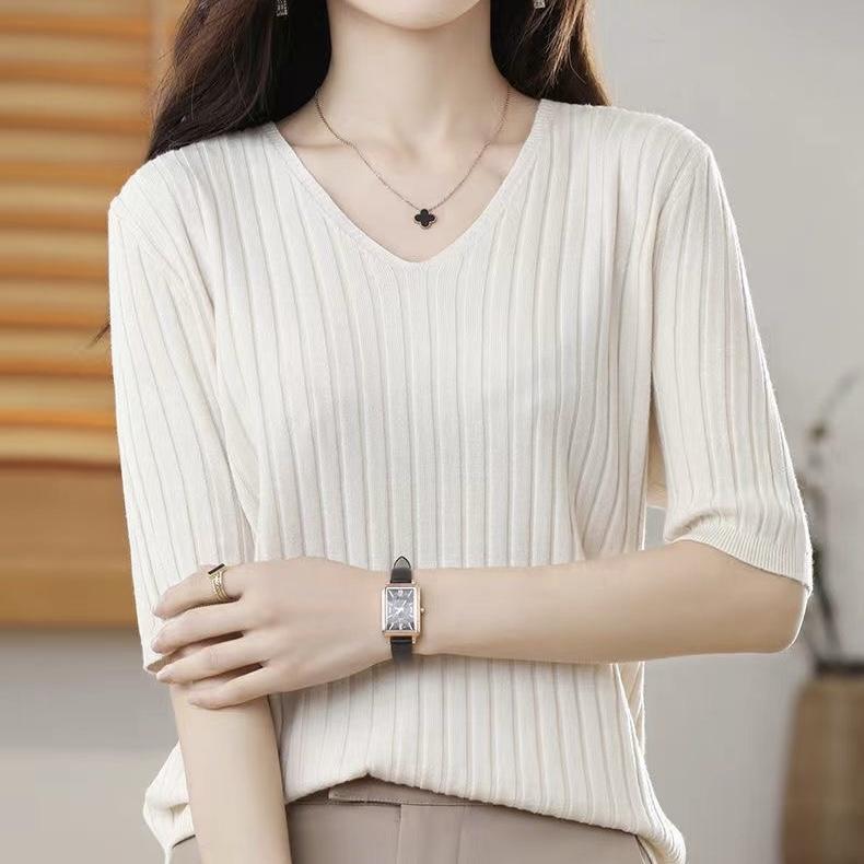 Summer Short Sleeve Sweater Women's Half Turtleneck Short Loose Half Sleeve T-Shirt Versatile Knitted Bottoming Shirt