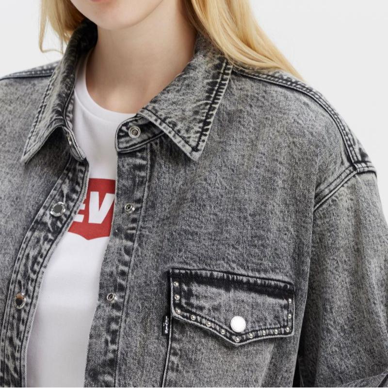 Levis Rock & Roll Series Casual Lapel Hem Whisker Design Single-Breasted Denim Jacket Women Jackets 002Z1-0000