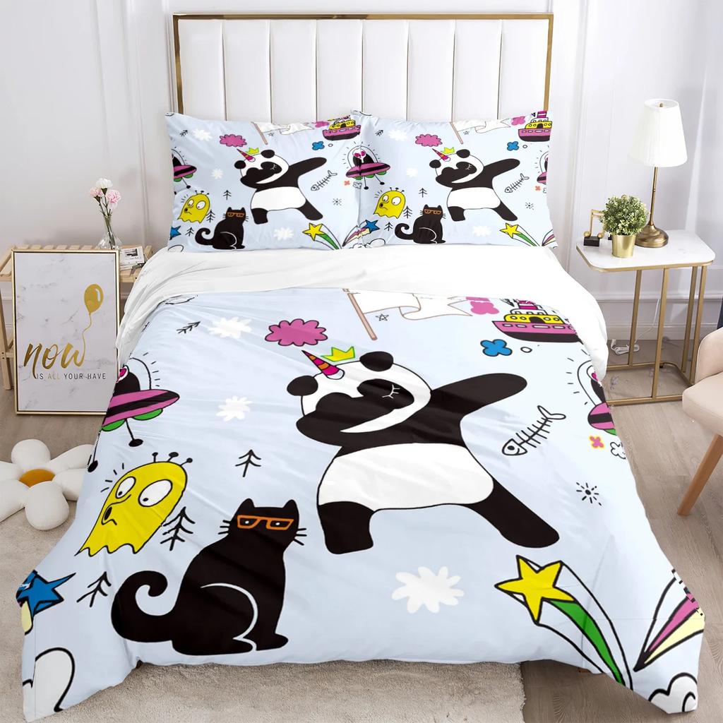 Cute Panda HD Print Polyester Bedding Set,Kids or Adults for Beds Quilt Cover Pillowcase Bedding Set,girl King Size Bedding Set