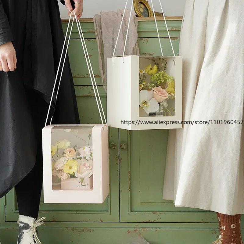 5 ks Květinový box Přenosný úložný box na květiny Dárkové balicí krabičky s průhledným okénkem na svatební párty Květinová dekorace