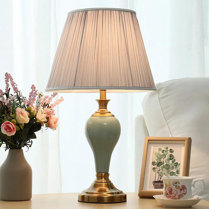 WTEMPO Ceramic Table Lamp Romantic Simple Modern Household Lamp Button Switch Nordic Style Bedroom Bedside Lamp