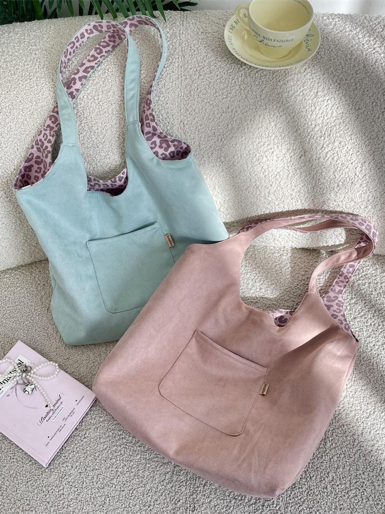Korean Retro Leopard Print Suede Shoulder Bag - Chic Double-Sided Tote for Early Autumn