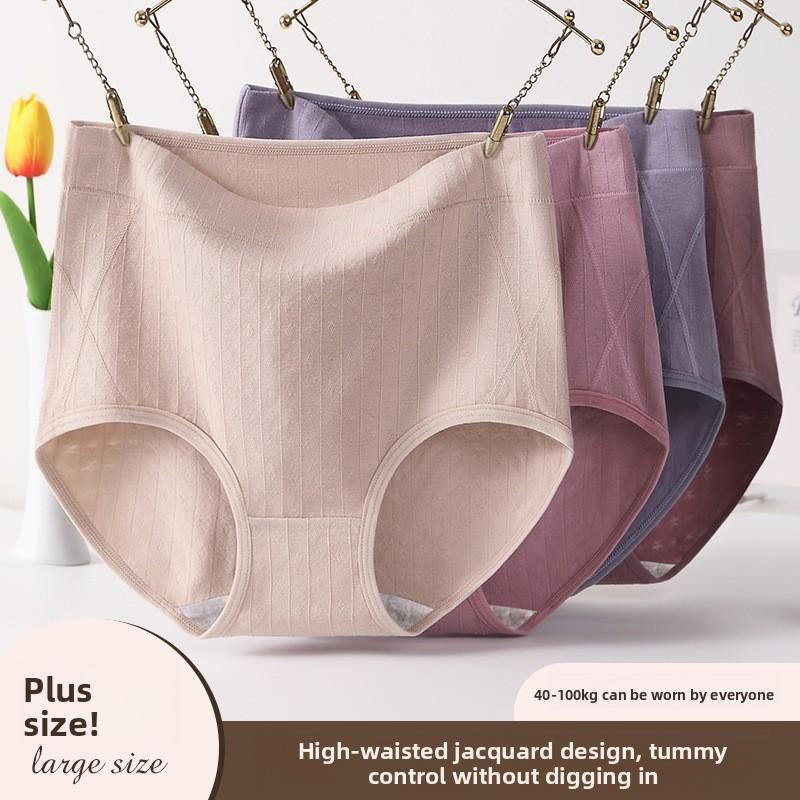 Big Size Female Spring and Autumn Lace Cotton High Waist Breathable Briefs