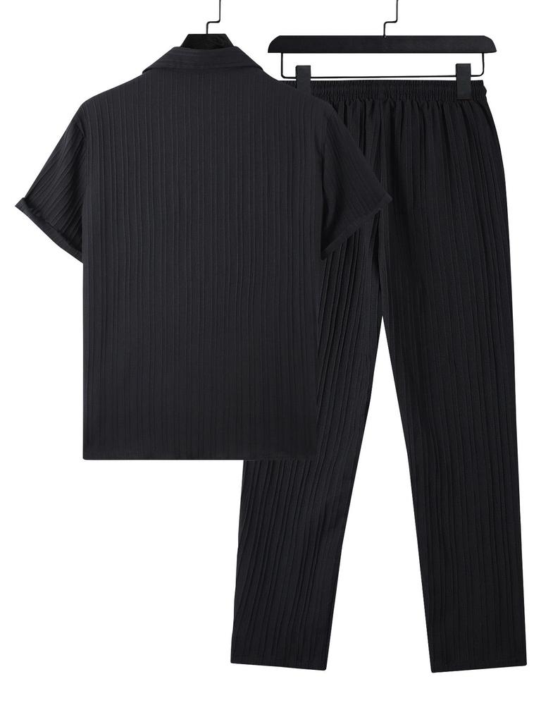 Men's 2024 Spring/Summer Color Block Waffle Corduroy Two-Piece Set