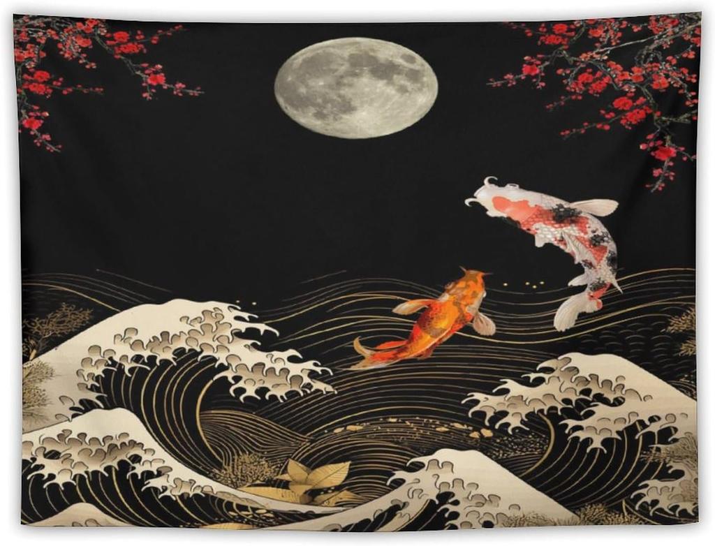 Japanese Red Geisha Tapestry Asian Cherry Blossom Traditional Kimono Folk Tapestries Home Decor Living Room Bedroom Apartment