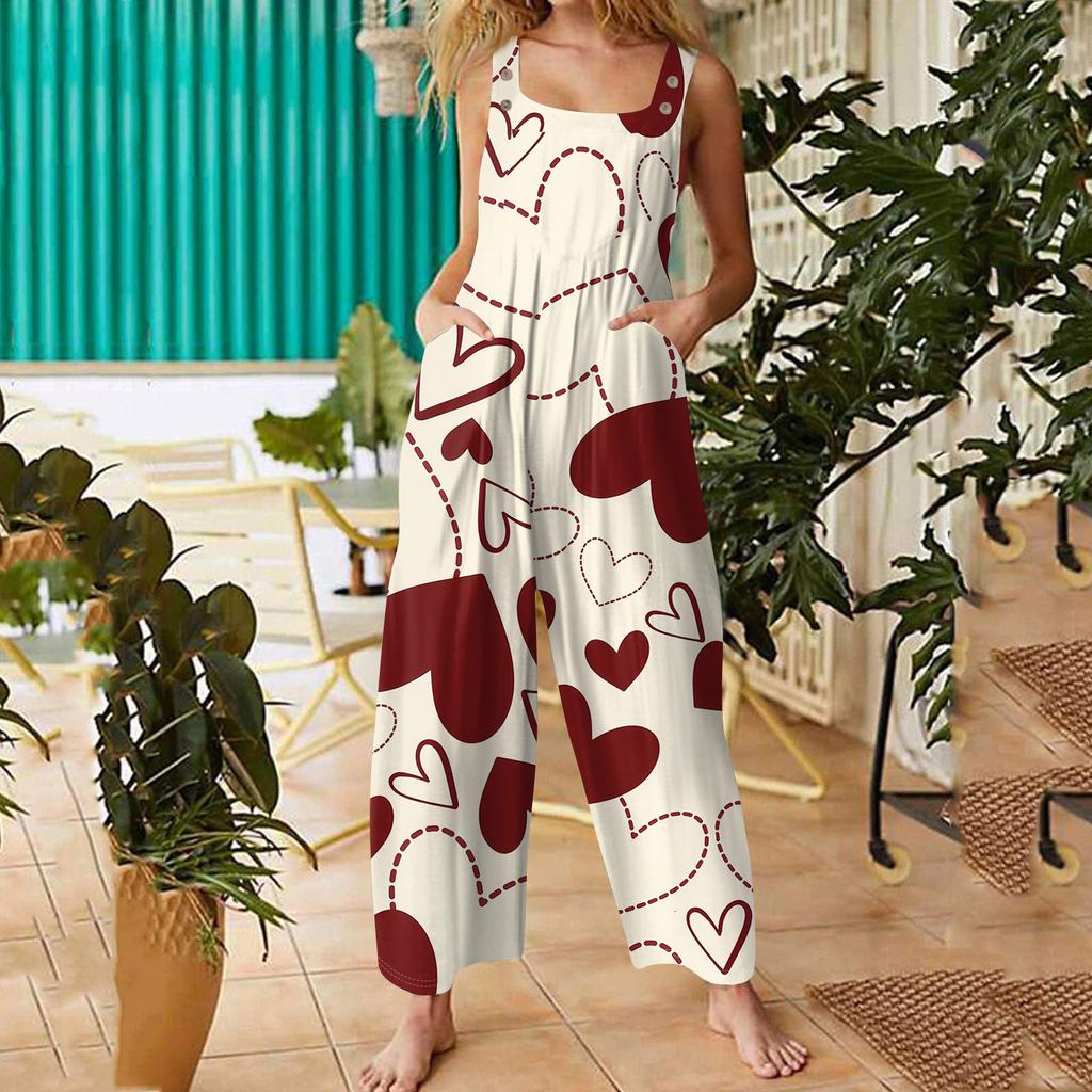 Womens Casual Overalls Jumpsuits Adjustable Straps Sleeveless Christmas Print Comfy Rompers With Pocket