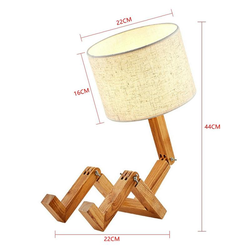 Moderne Stoffkunst Holz Schreibtisch Tischlampe Roboterform Holz Tischlampe Dekor Leuchten Wohnzimmer Arbeitszimmer Schlafzimmer Nachtlicht