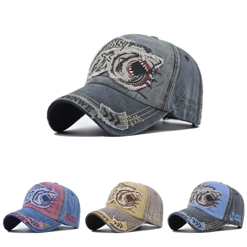 Vintage 3d Embroidered Shark Baseball Cap Cotton Material Adjustable Size For Men And Women