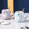 Einhorn Tasse mit Deckel Löffel Super Süß Niedlich Cartoon Keramiktasse Große Kapazität Haushalt Kreative Wassertasse