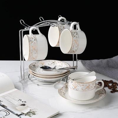 Luxury Gold Lace Ceramic Coffee Cup and Saucer Set