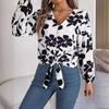 Women V-Neck Long Sleeve Blouse Stylish Print Shirt for Spring Autumn Season
