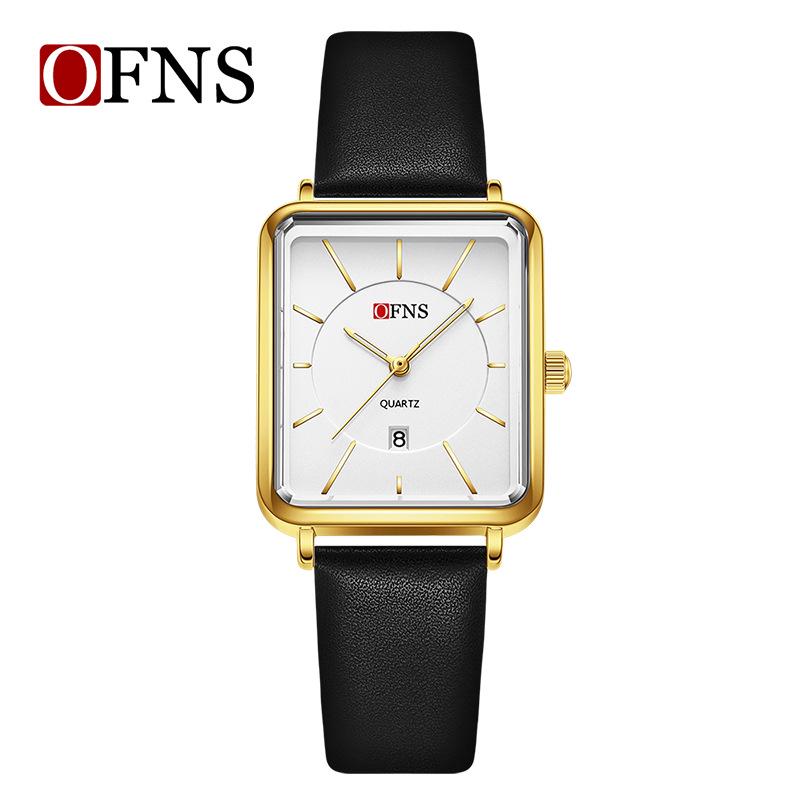 OFNS Women s Retro Square Watch – French Design, Simple Bar Markers, Business Style, Calendar, Waterproof, Quartz Movement.