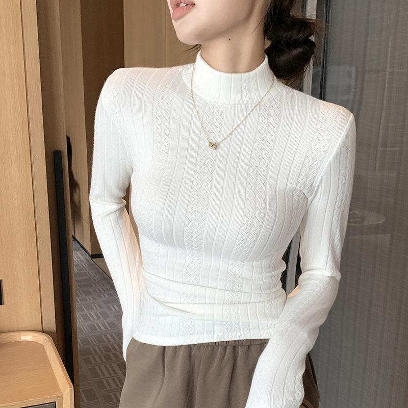 Knitted Base Layer Women's Autumn and Winter New Style with a Half-turtleneck Sweater Slim Fit Mid-neck Warm Long-sleeved Top