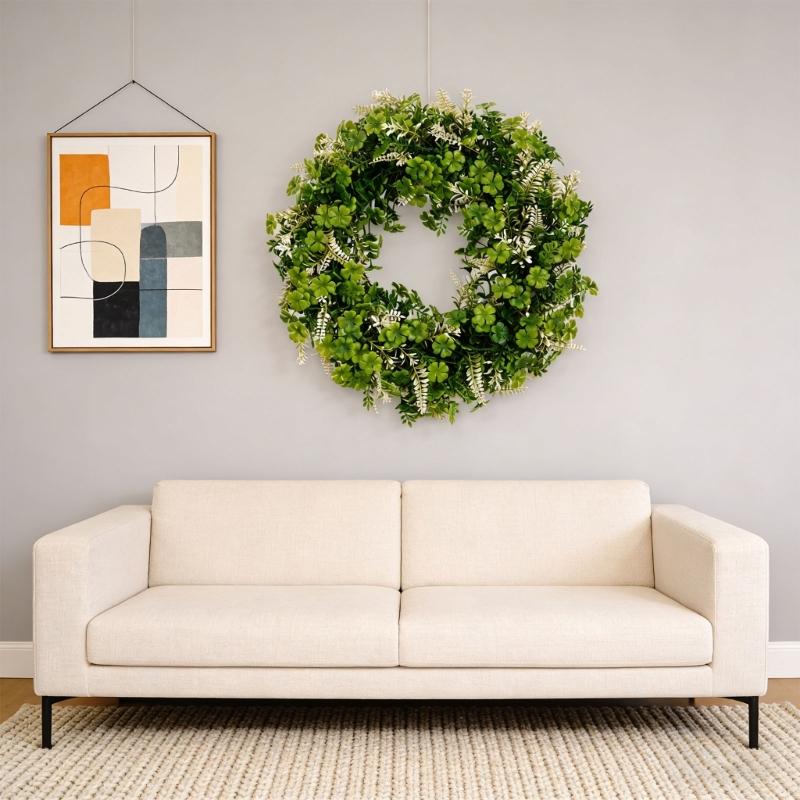 Elegant Shamrocks Wreath Featurings Four Clovers And Green Foliages . 's Celebrations Indoor Use