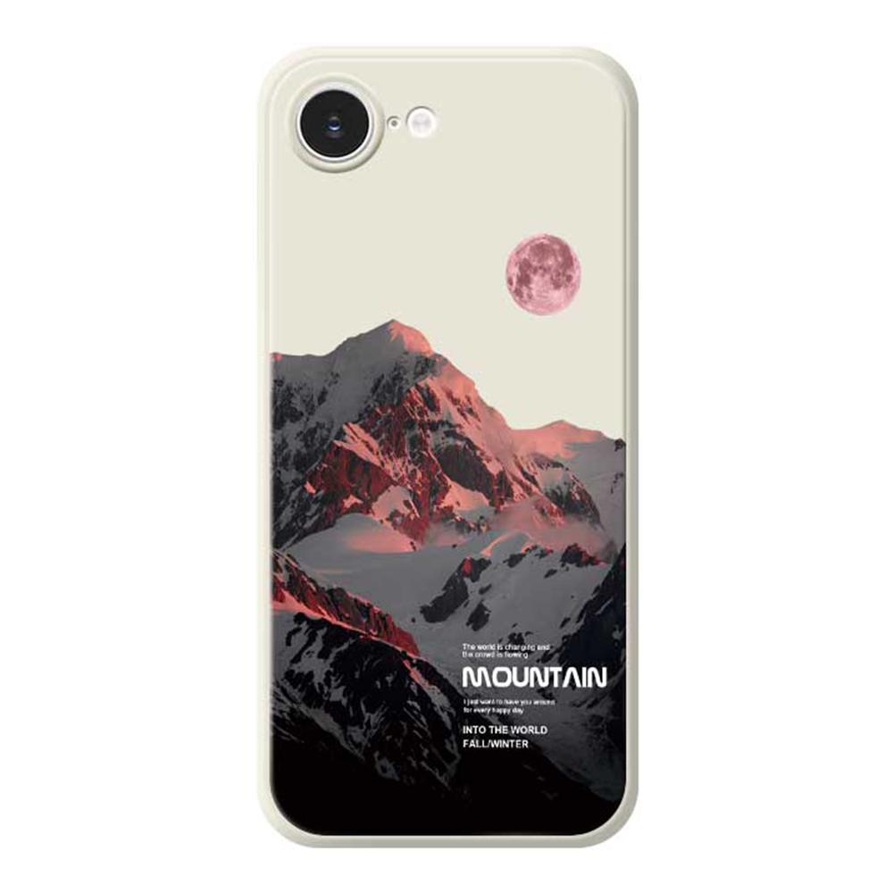 For iPhone 16e Case Pink Snow Mountain Pattern Printing Straight Edge TPU Phone Back Cover