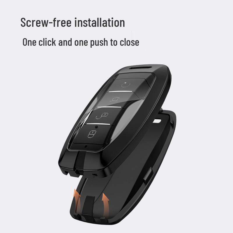 BYD Car Key Case: Metal & Leather for Qin Pro, Song Pro, Tang, Han Models